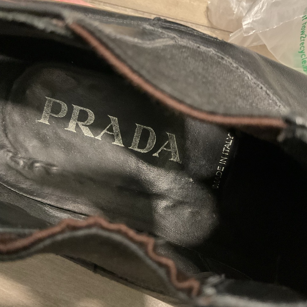 Prada Vintage Men’s Cap Toe Black Leather Ankle Boots Booties Shoes sz 8 - Picture 5 of 7